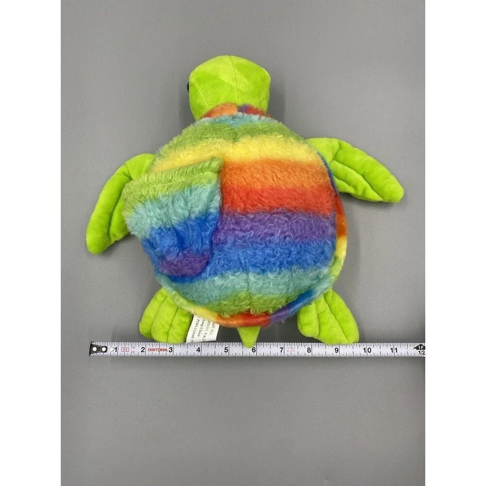 10 Inch Colorful Turtle Tortoise Plush W/ Rainbow Colored Top With Pocket